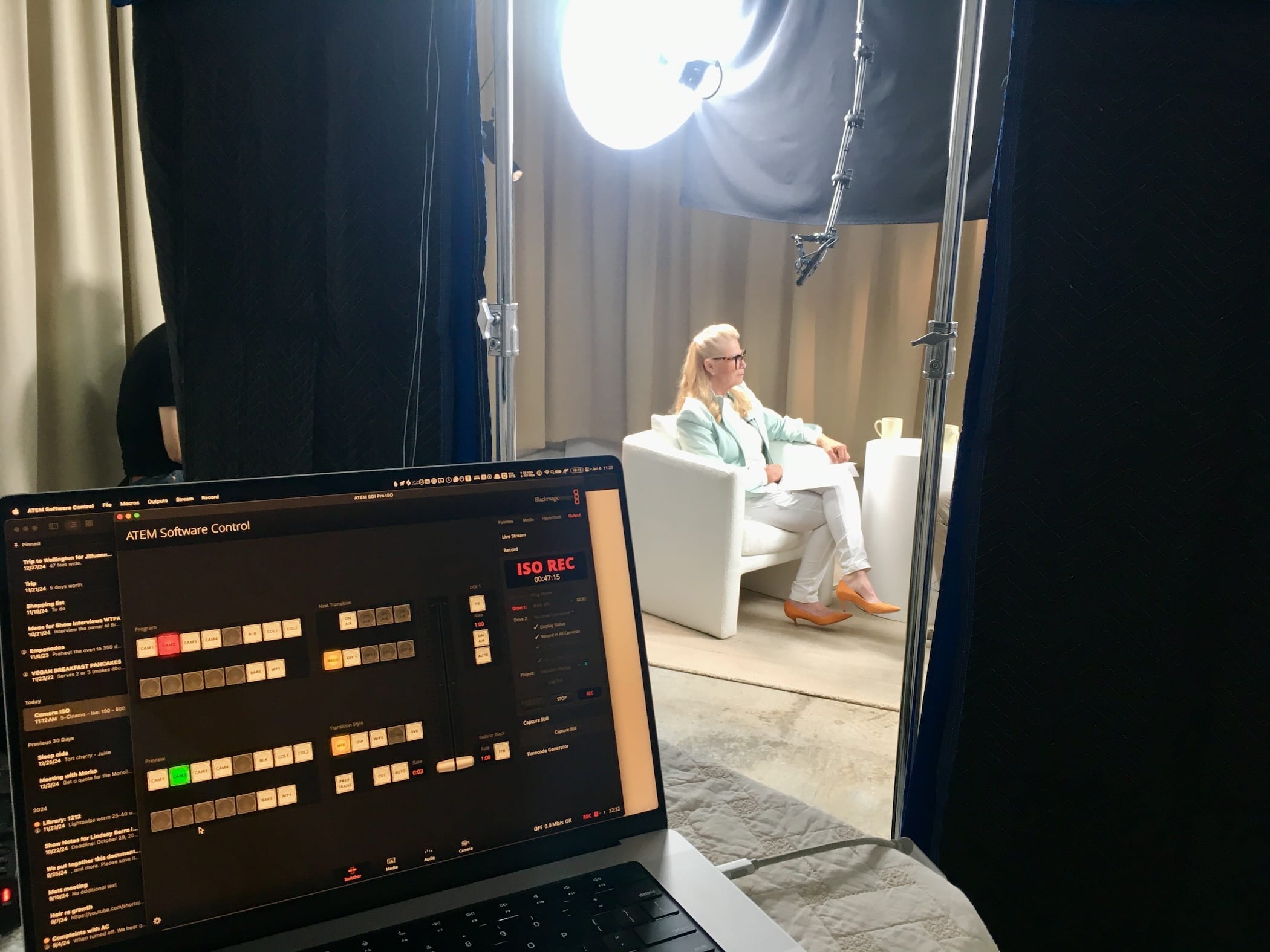 Behind the scenes view from the video switcher