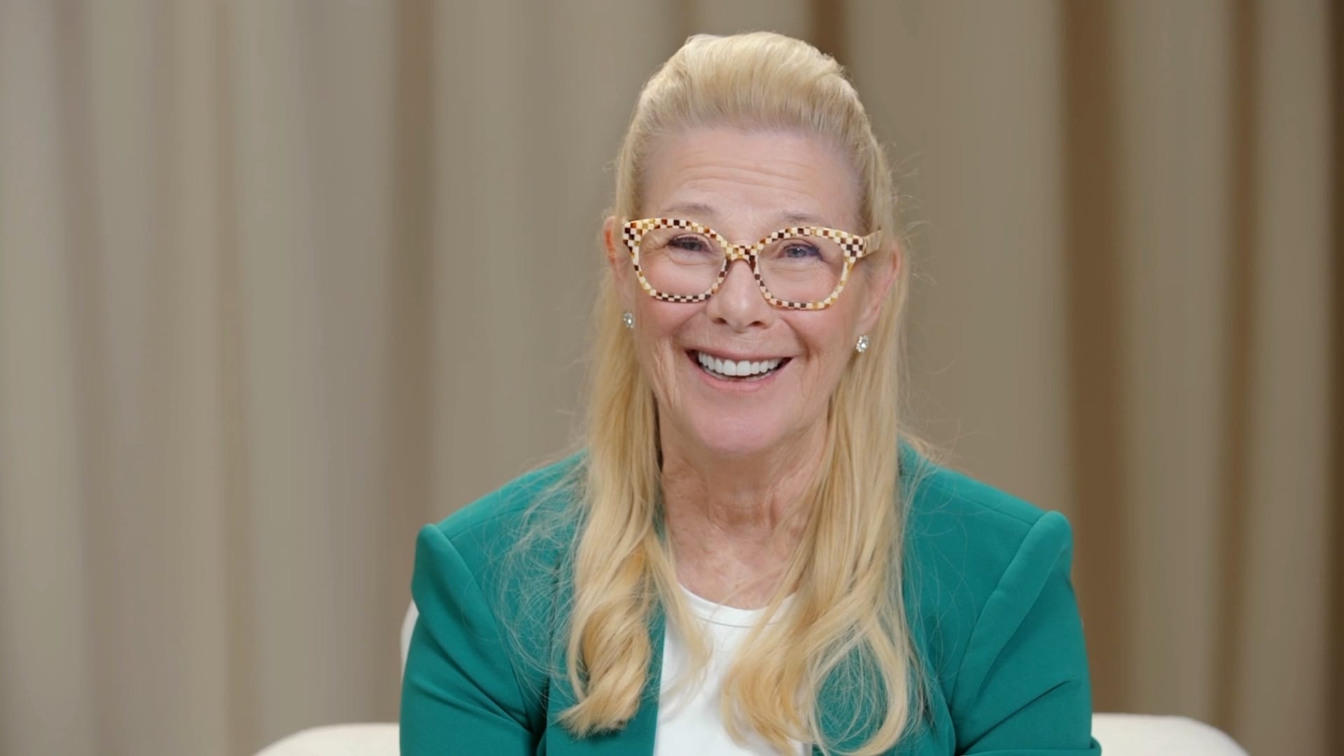 Jill laughing and happy on camera