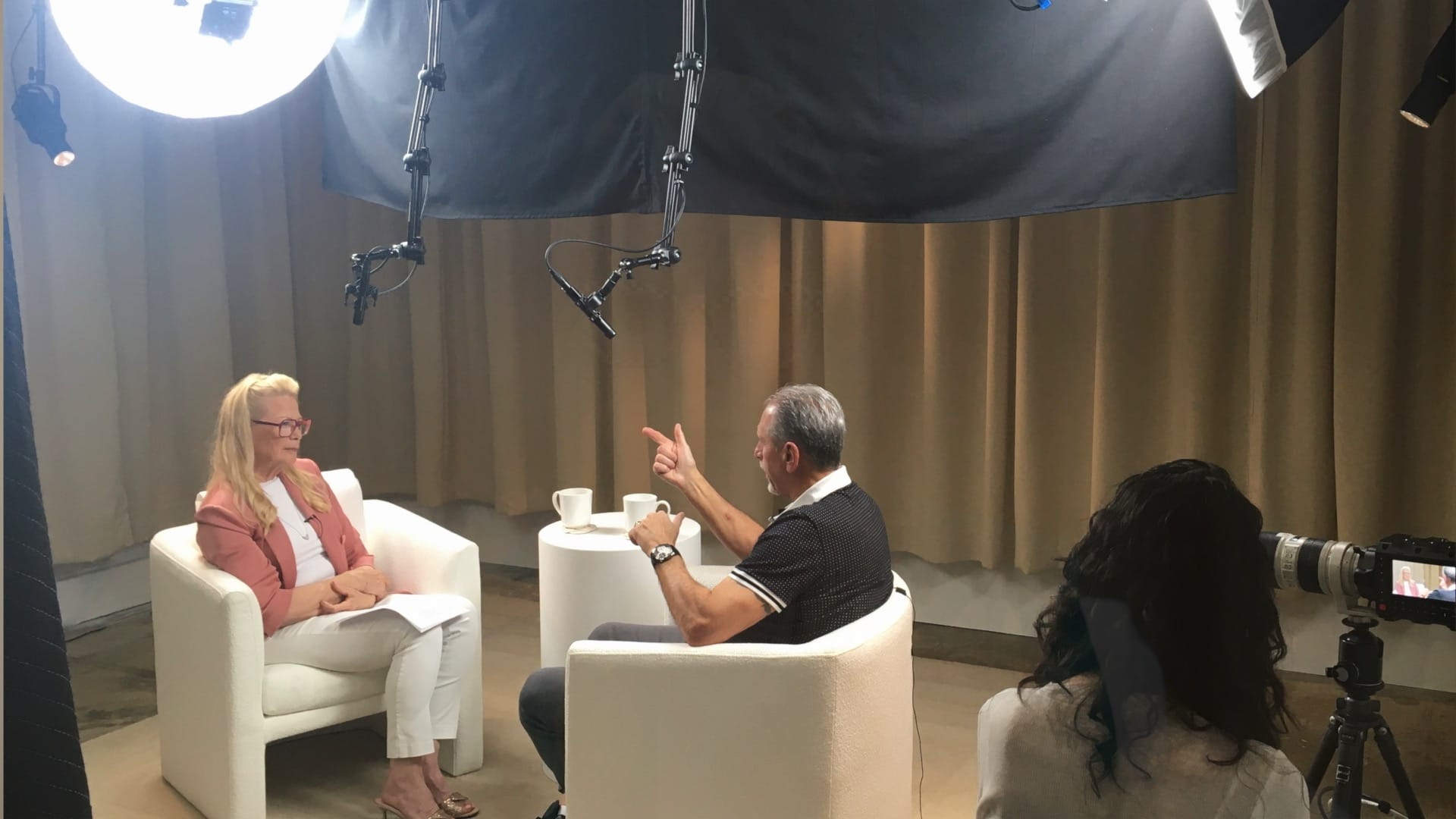 The completed studio in use during an interview